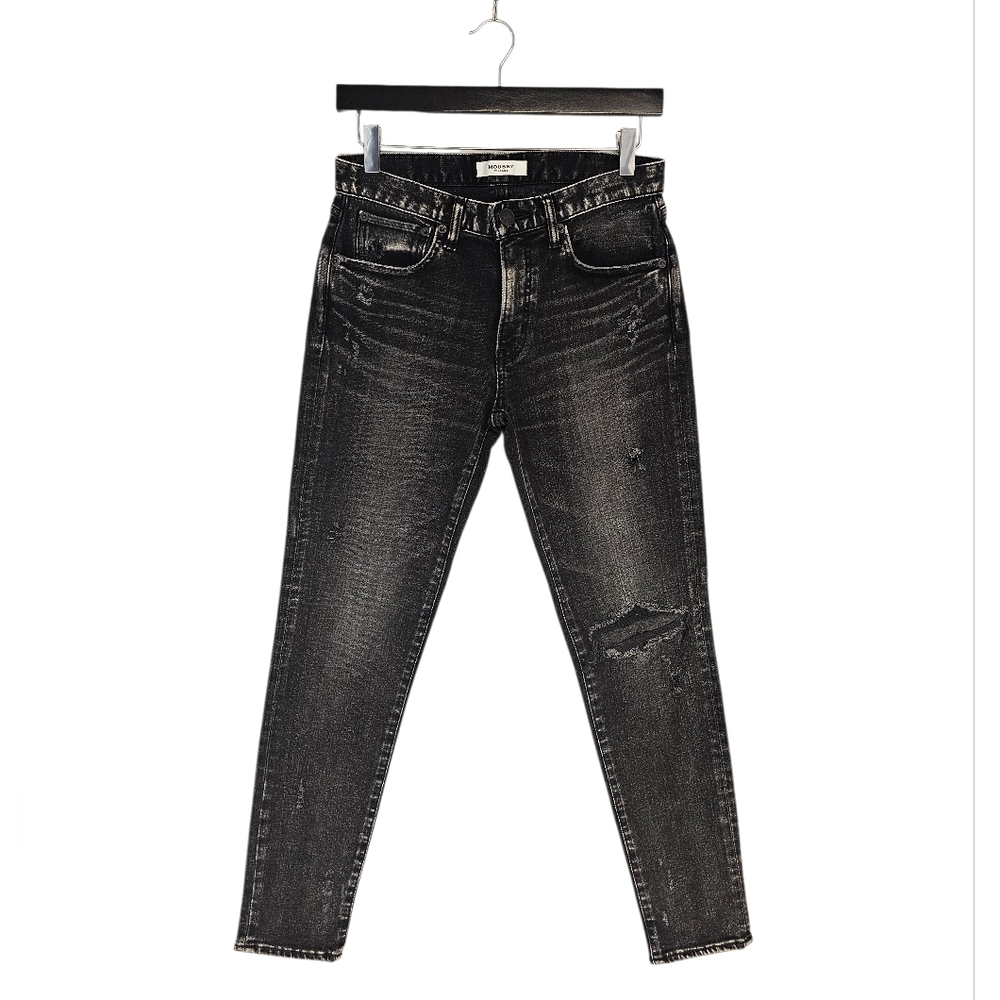 MOUSSY Vintage Mid Rise Skinny Ankle Crop Y2K Black Distressed Jeans 26 Preowned